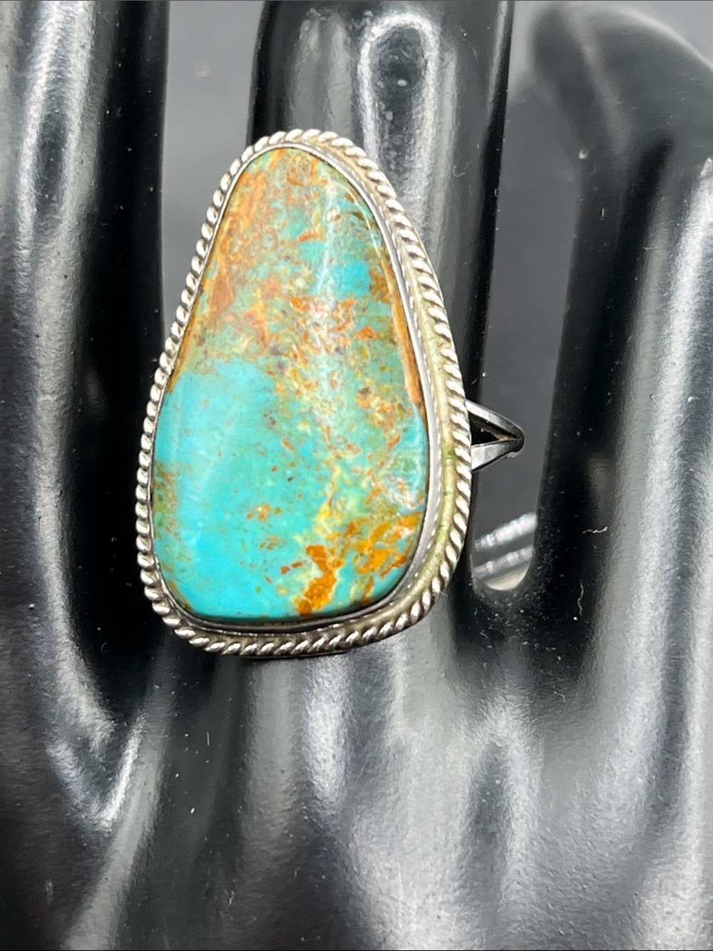 Southwest Turquoise Sterling Silver split shank ring size 9